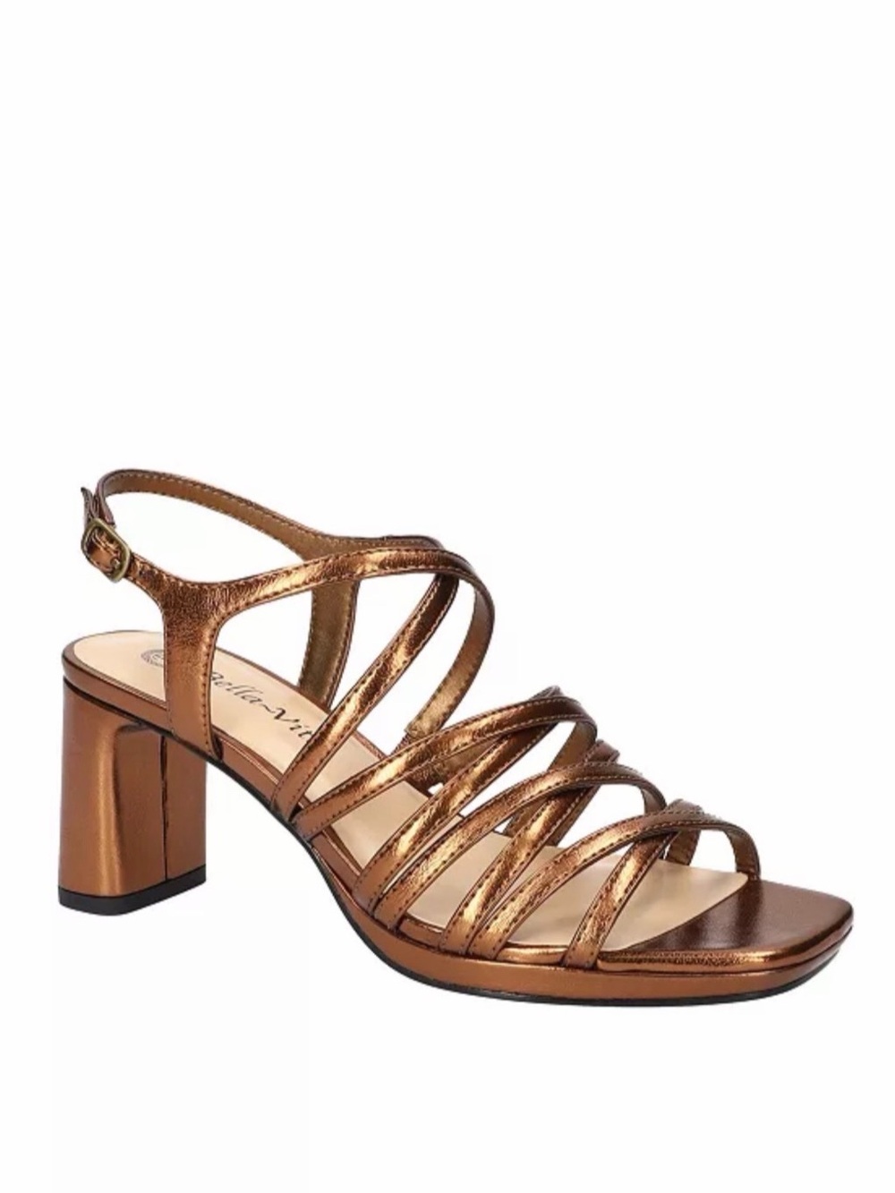 Bella Vita Damsel Square Toe Heeled Sandals in Metallic Bronze, Size 10 W, NWT